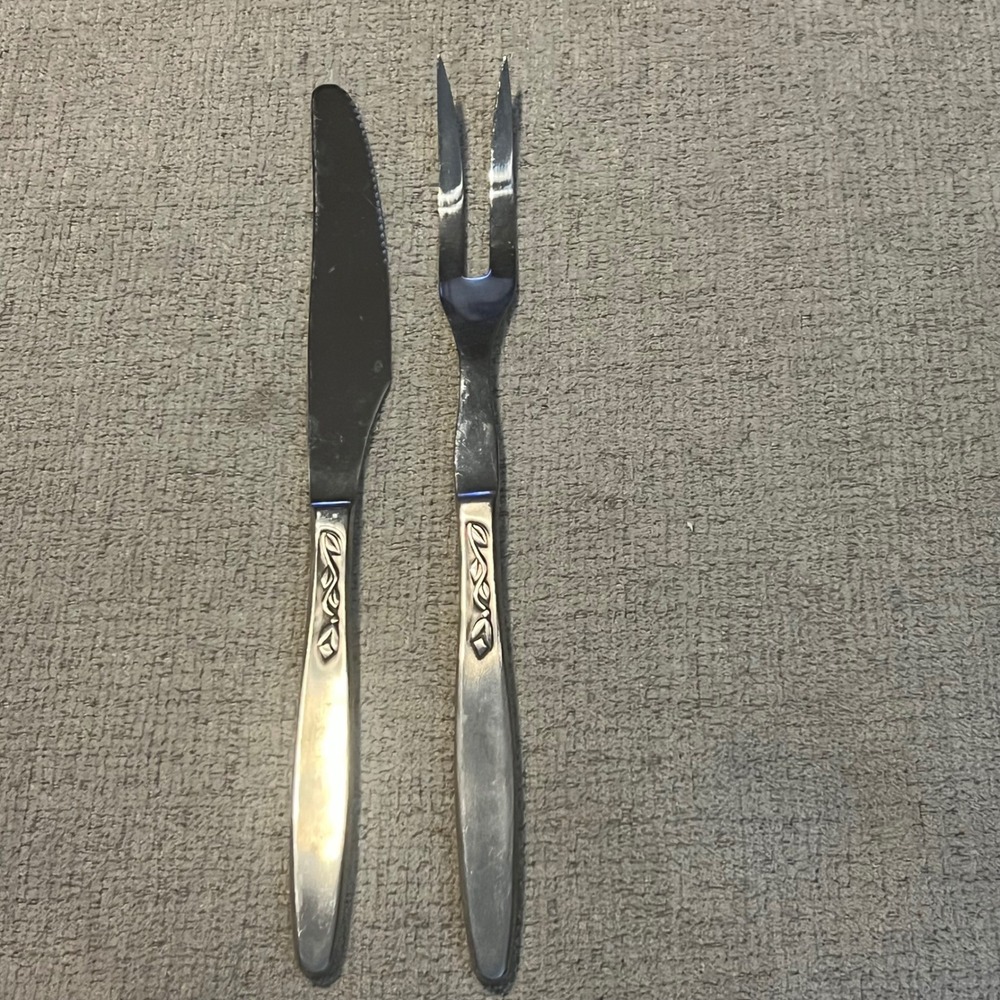 Amefa Holland Stainless Steel Carving Set Knife and Meat Fork Scroll Pattern